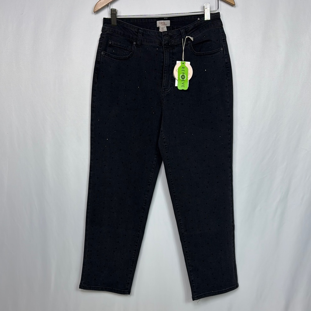 Camila Coelho Straight Leg Ankle Cropped Jeans High Rise Size 8 Black Wash